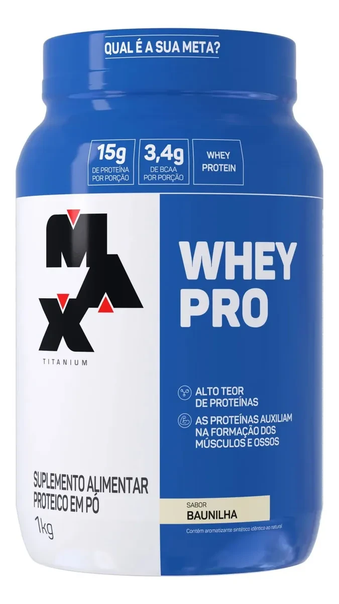 Whey Pro Baunilha Max Titanium 1kg + BCAA e Aminoácidos | Melhor Preço Whey Protein Baunilha - Whey Pro Max Titanium Baunilha 1kg