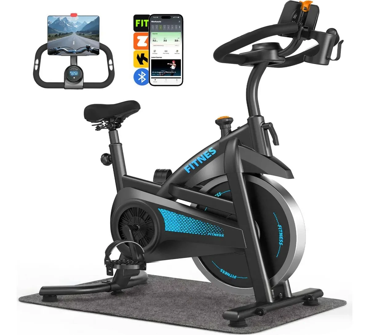 App+bluetooth+ Tapete Adequado para pessoas com peso até 150 quilos e altura entre 150 e 200 cm / Rmira Azul Preto Bicicleta Ergométrica Spinning Profissional Inércia 12kg App+bluetooth+ Tapete Adequado para pessoas com peso até 150 quilos e altura entre 150 e 200 cm / Rmira Azul Preto Bicicleta Ergométrica Spinning Profissional Inércia 12kg