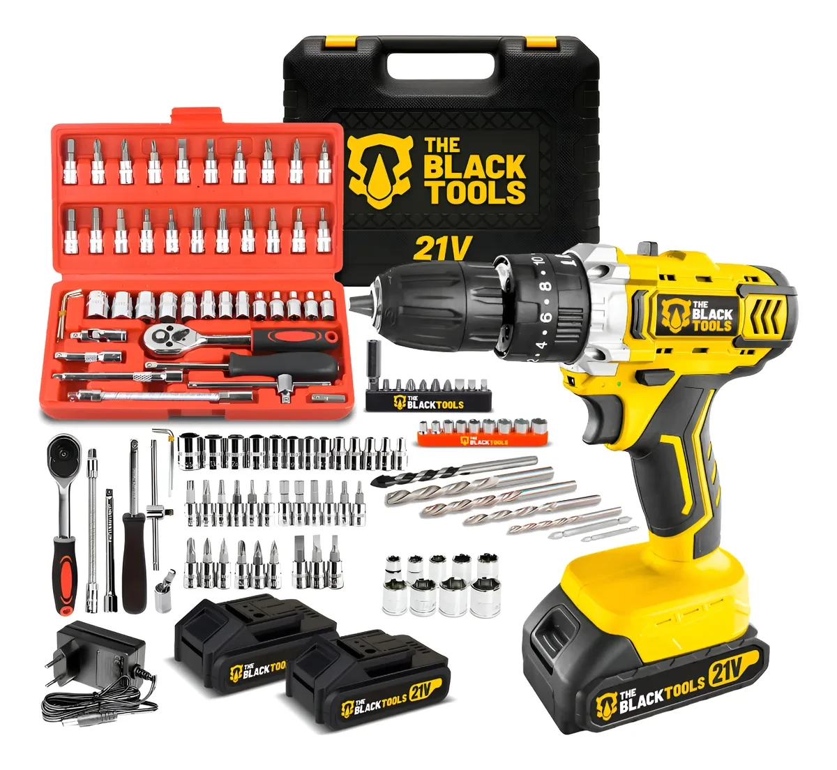 Furadeira Parafusadeira de Impacto The Black Tools + 46 Peças! Melhor Preço Furadeira Parafusadeira de Impacto - Furadeira Parafusadeira The Black Tools TB21PKX
