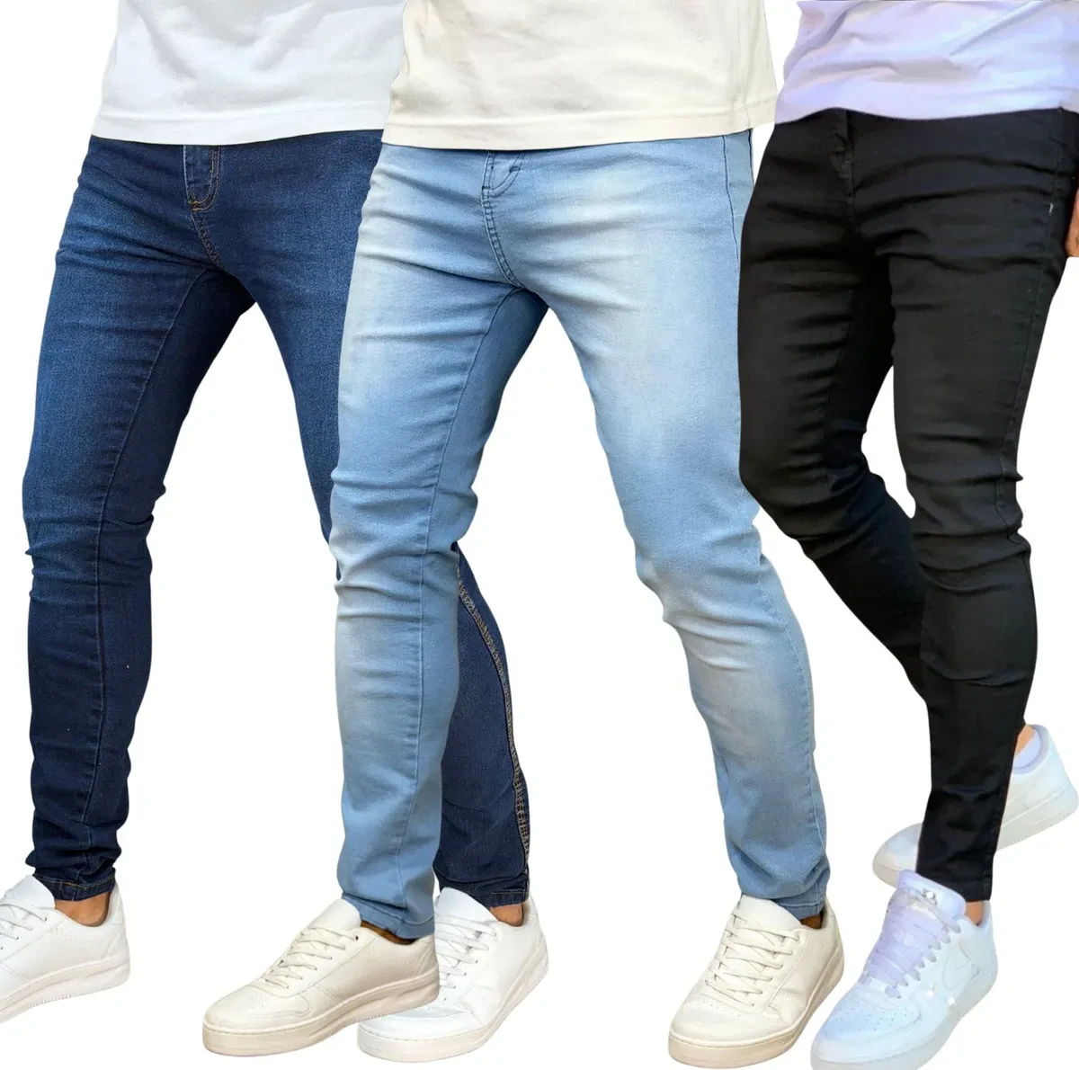 Kit 3 Calças Jeans Skinny Masculinas Mazaya: Conforto e Promoção Imperdível! Calça Jeans Skinny Masculina - Kit 3 Calça Jeans Skinny Mazaya