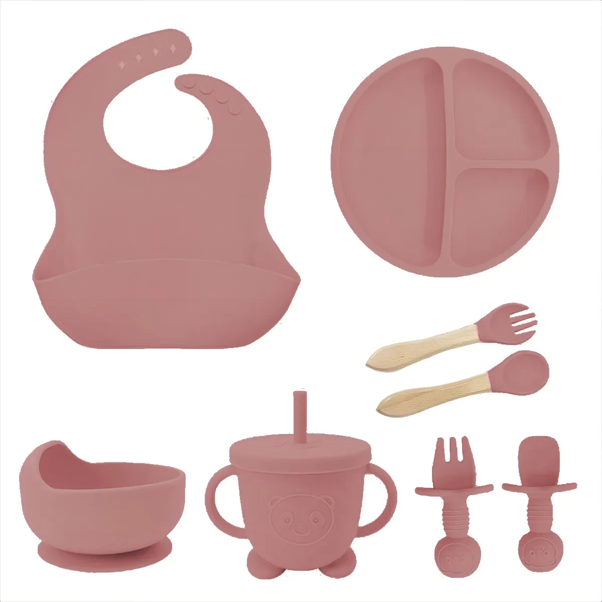 Kit Alimentação Bebê Pratinho Bordô Introdução Alimentar Infantil Oferta Kit Alimentação Bebê - Kit Alimentação Bebê Introdução Alimentar infantil