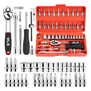 Kit Chaves Ferramentas Jogo Fenda Philips Catraca Soquete Allen 46 Peças com Maleta Completa Manual Ideal Mecânico Manutenção Casa Carro Profissional Resistente Portátil Compacto Marca VLX