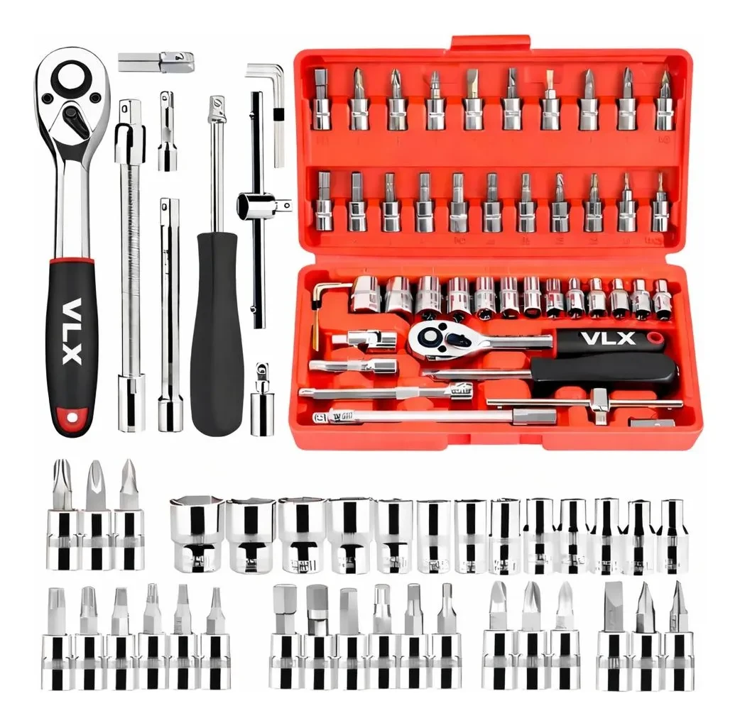 Kit Chaves Ferramentas Jogo Fenda Philips Catraca Soquete Allen 46 Peças com Maleta Completa Manual Ideal Mecânico Manutenção Casa Carro Profissional Resistente Portátil Compacto Marca VLX Kit Chaves Ferramentas Jogo Fenda Philips Catraca Soquete Allen 46 Peças com Maleta Completa Manual Ideal Mecânico Manutenção Casa Carro Profissional Resistente Portátil Compacto Marca VLX