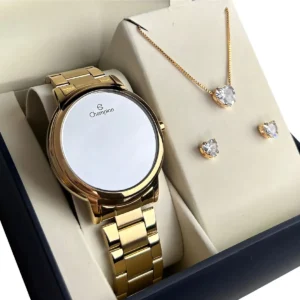 relógio feminino champion - Kit Relógio Feminino Champion Dourado Redondo