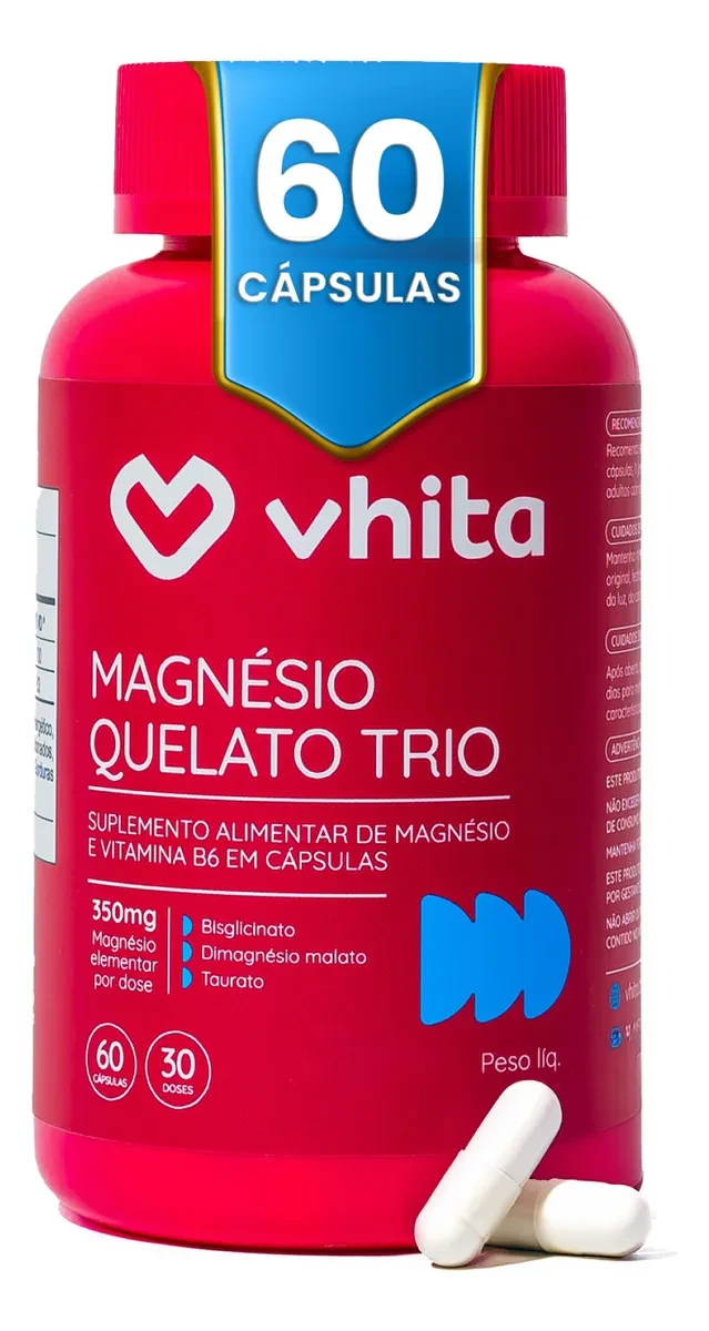 Magnésio Quelato Trio Vhita 3 em 1: Desconto + Frete Grátis e Original Magnésio Quelato Trio - Magnésio Quelato Trio Vhita 3 Em