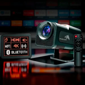 Projetor HY 320 Smart Pholex Full HD 4K Android 11 WiFi Bluetooth Mini Projetor Alta Luminosidade Home Theater Preto Imagem Nítida Som Potente