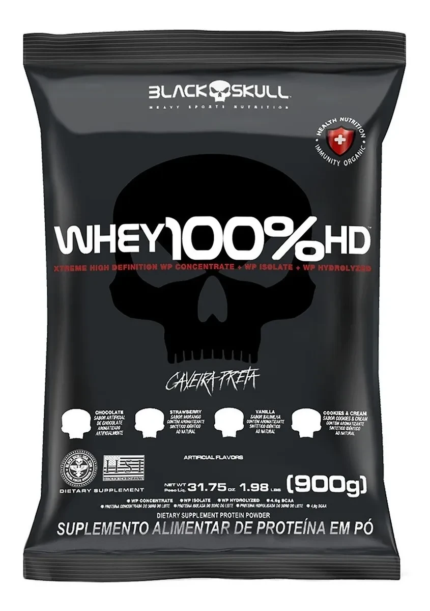 Whey 100% HD Black Skull Chocolate 900g com Frete Grátis e Melhor Preço Whey 100% HD Black Skull - Whey 100% HD Black Skull Chocolate