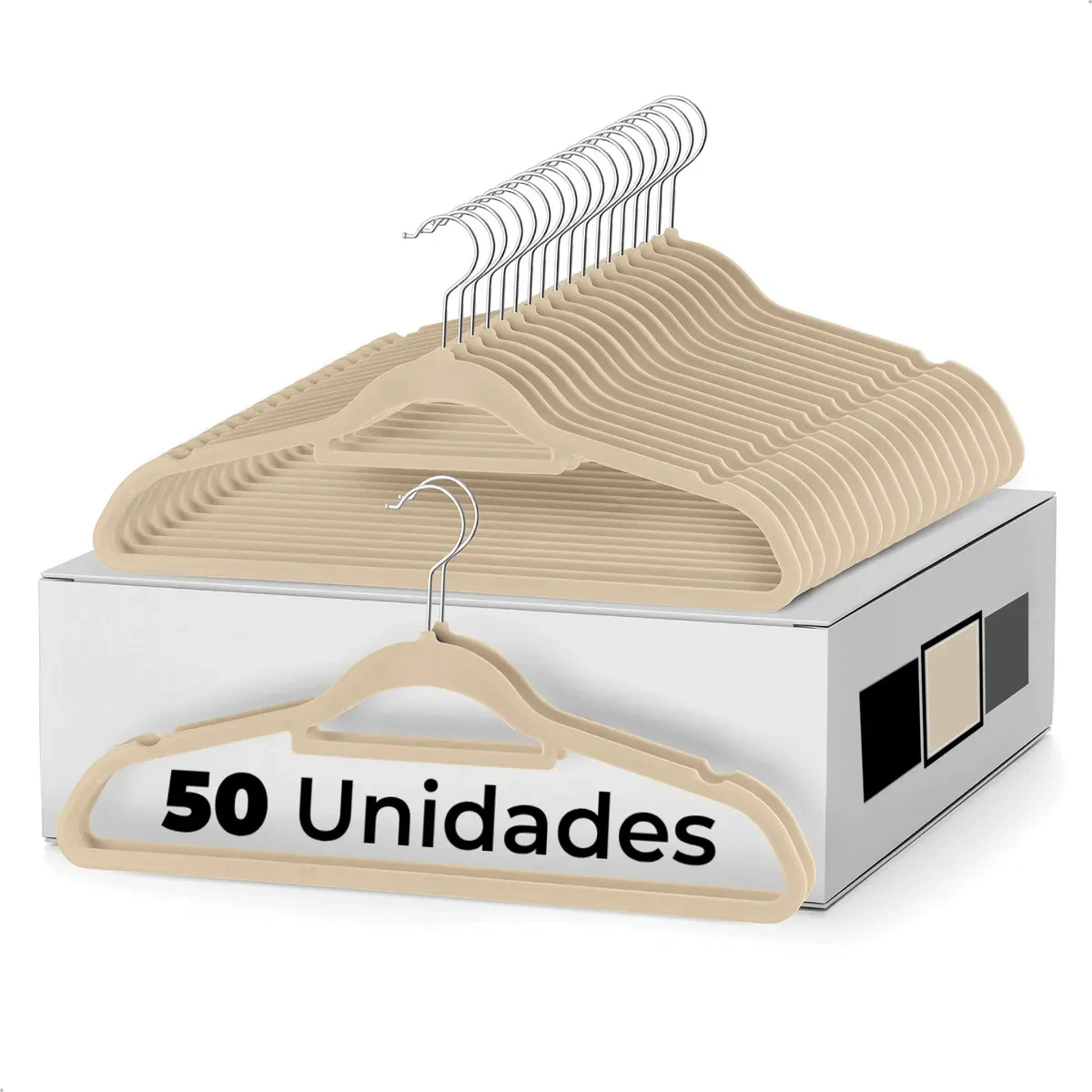 Kit 50 Cabides de Veludo Bege Slim Antideslizante Vittak Original cabide de veludo - Cabide Veludo Vittak Adulto Bege