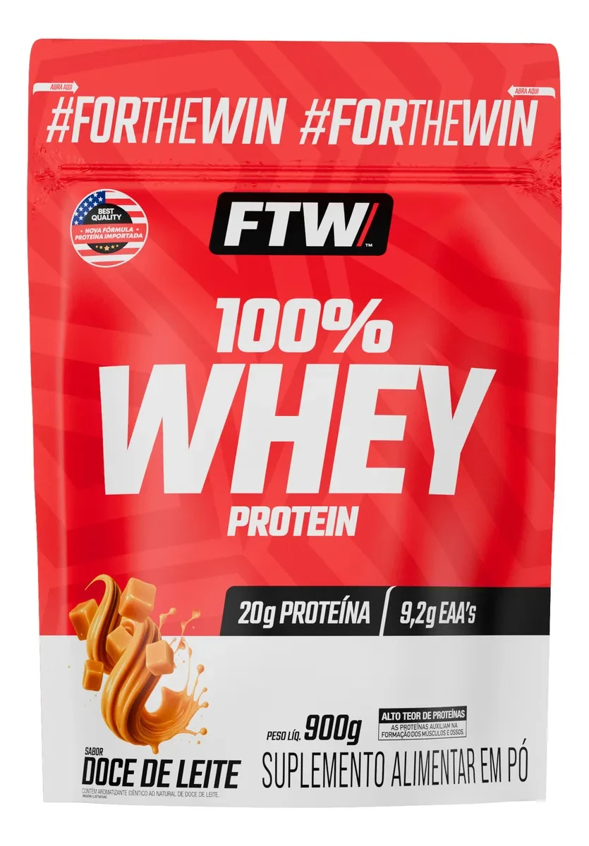 Whey Protein 100% Concentrado Refil 900g Sabor Doce de Leite - FTW Whey Protein 100% Concentrado Refil 900g Sabor Doce de Leite - FTW