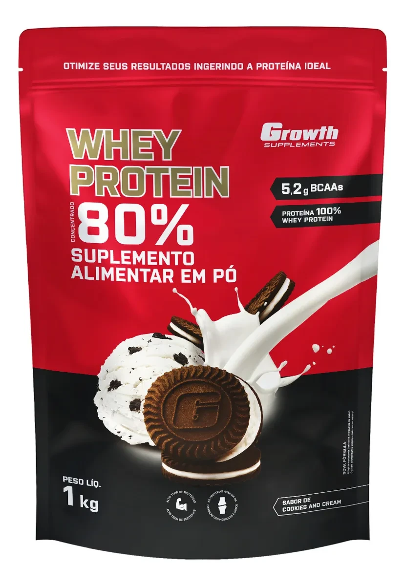 Whey Protein 1kg Growth Supplements Cookies Cream: Melhor Preço e Original! Whey Protein 1kg - Whey Protein Concentrado 1kg Growth Supplements