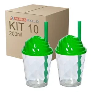 10 Copos Cristal com Tampa Chantilly 200ml para Festa e Balada