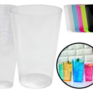 100 Copos Acrilico 300ml Lavável Descartável Cristal