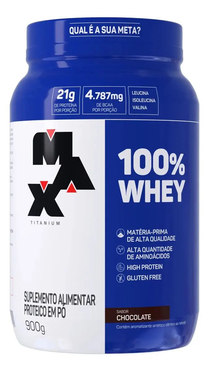 100% Whey Protein Concentrado 900g Max Titanium Sabor Chocolate 100% Whey Protein Concentrado 900g Max Titanium Sabor Chocolate