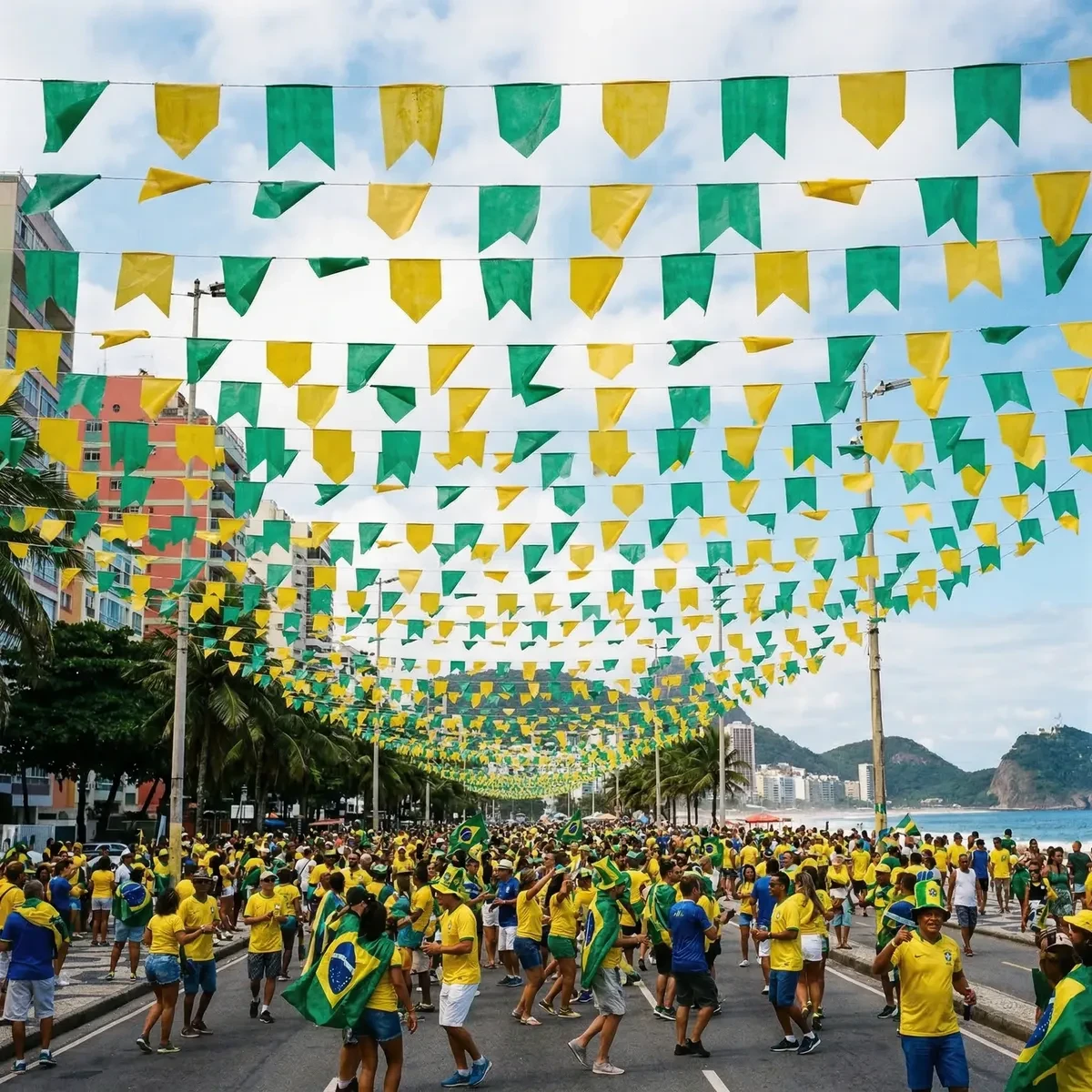 Bandeirinha Copa Mundo Brasil 100m PaluEcom Plástico Promoção Bandeirinha Copa Mundo Brasil 100m Verde e Amarela Plástico para Decoração