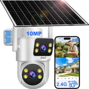 10mp Câmera De Segurança Ip Wifi Placa Solar Prova D’água Full Hd Lente Dupla Camera Dupla Eseecloud App Branco