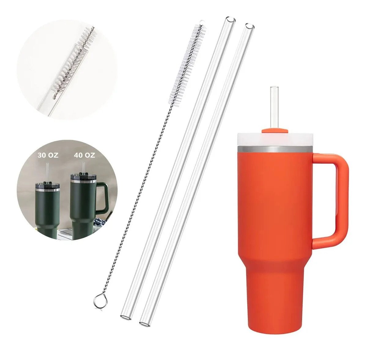 2 Canudos Substituição Compatíveis Copo Stanley Quencher 30oz 40oz, Transparente Tritan Rígido Com Escova De Limpeza 2 Canudos Substituição Compatíveis Copo Stanley Quencher 30oz 40oz, Transparente Tritan Rígido Com Escova De Limpeza