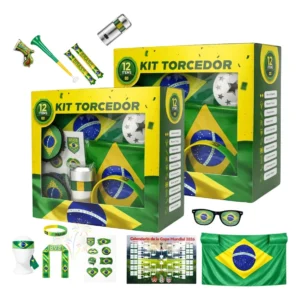 Kit Torcedor Brasil Copa do Mundo 2026 com bandeira e vuvuzela