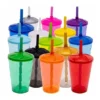 20 Copos Plástico Acrílico 300ml Aniversário Tampa e Canudo Coloridos