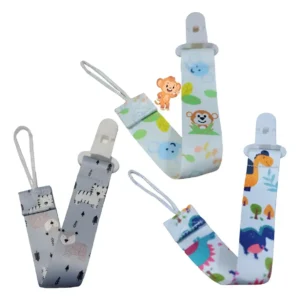 Kit 3 Prendedor de Bico Chupeta Universal PJAT com estampa de animais colorido