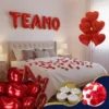400 Pétalas + 15 Balões Coração + Te Amo + Fitilho + 10 Vela