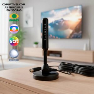 Antena Digital Sinal 4k Smart Tv Interna Externa Amplificador Hdtv Uhf Com Cabo Longo E Base Magnética Bahrein Preto
