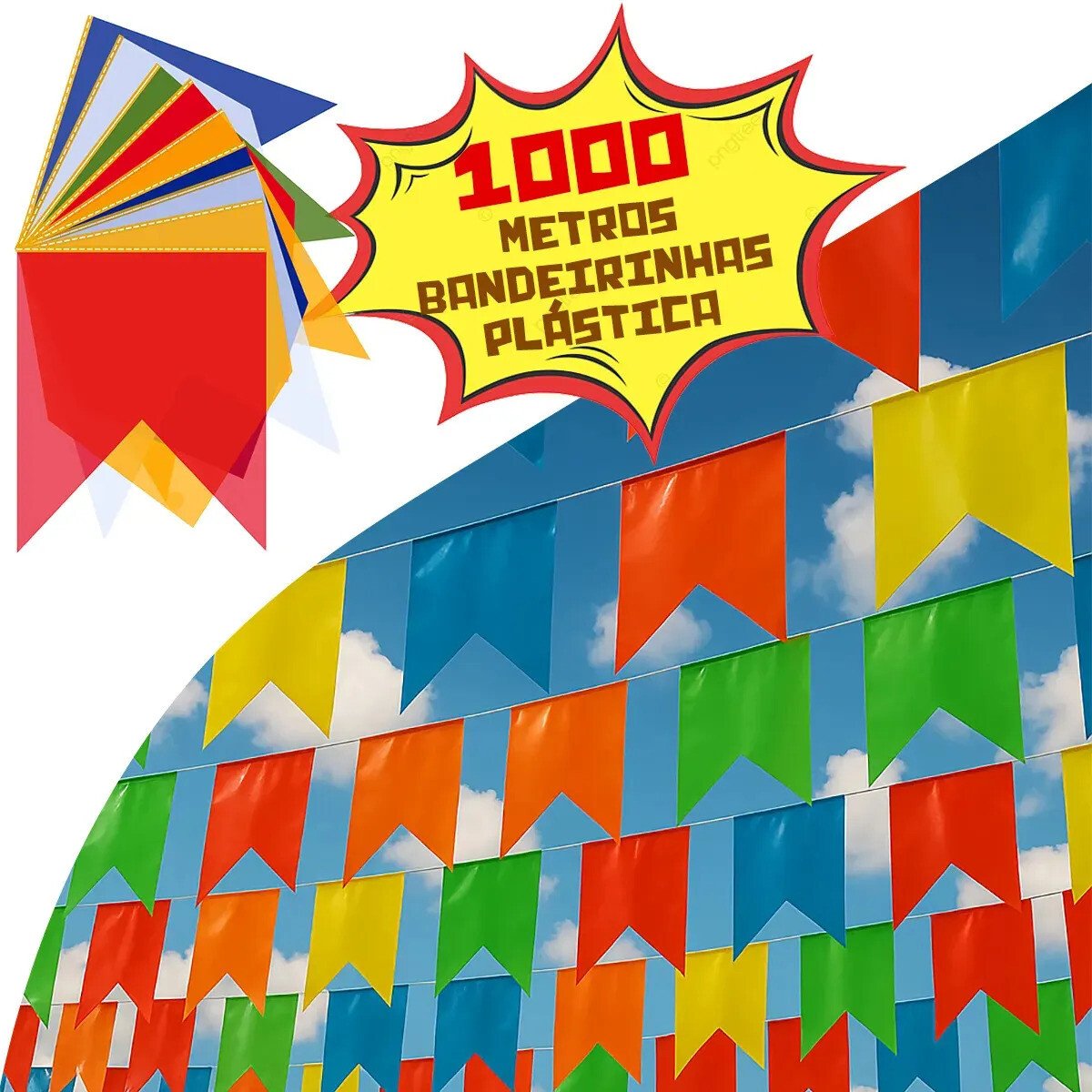 Bandeirinhas De Plástico Coloridas Real Seda Para Festa Junina - 1000m Colorida Lisa Bandeirinhas De Plástico Coloridas Real Seda Para Festa Junina - 1000m Colorida Lisa