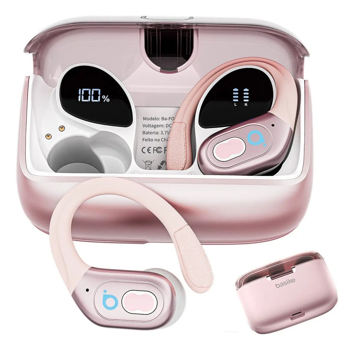 Basike Fone De Ouvido Sem Fio Esportivo Bluetooth5.4 Tws, Corrida Gancho, À Prova D'água, Com Gan, Tela Led Dupla, Suporta Chamadas De Voz, Adequadas Para Android E Ios, Cor Rosa Basike Fone De Ouvido Sem Fio Esportivo Bluetooth5.4 Tws, Corrida Gancho, À Prova D'água, Com Gan, Tela Led Dupla, Suporta Chamadas De Voz, Adequadas Para Android E Ios, Cor Rosa