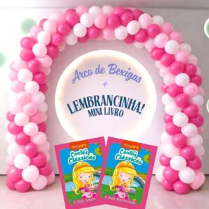 Kit Bela Adormecida com bexigas rosa e mini livro – decoração de festa infantil