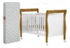 Berço Americano Slim 3 em 1 Branco Amadeirado Maxi do Brasil Vira Mini Cama com Colchão e Rodízios