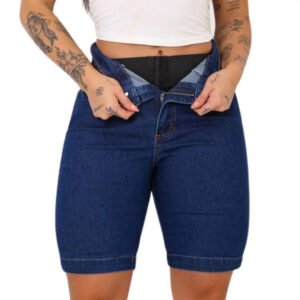 Bermuda Cinta Modeladora Feminina Jeans Cintura Alta Lipo