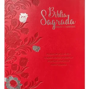 Bíblia Sagrada Feminina Letra Jumbo Almeida Revista Corrigida Com Harpa E Corinhos Full Color Capa Luxo Floral Vermelha