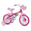 Bicicleta Infantil Aro 12 Nathor Flower Rosa com Cesta e Rodinha para Menina de 2 a 5 Anos