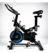 Bicicleta Spinning Mopower 2.0 preta e azul com roda de inércia 17kg e computador