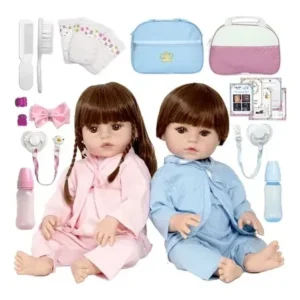 Bonecos Gêmeos Baby Realista Pode Dar Banho Enxoval Completo