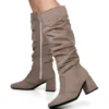 Bota Feminina Lumiss Cano Longo Enrugada Slouchy Salto Bloco