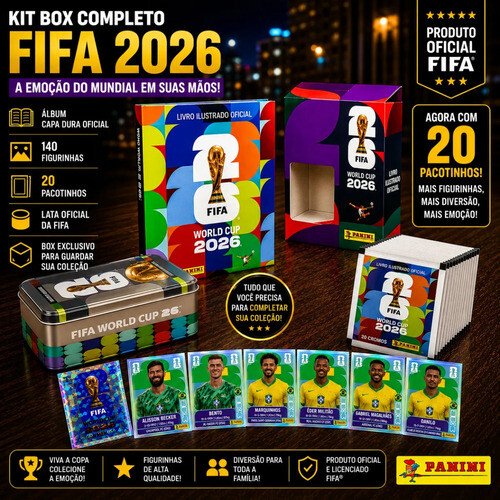 Box Álbum Capa Dura + 140 Figurinha + Lata Oficial Copa 2026 Box Álbum Capa Dura + 140 Figurinha + Lata Oficial Copa 2026