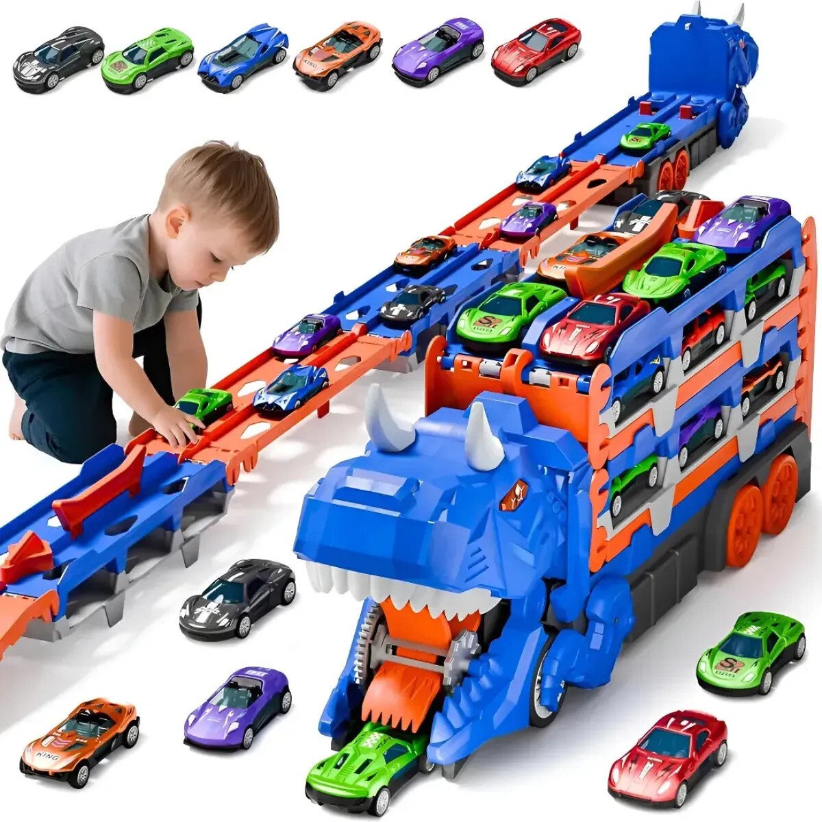 Brinquedo Caminhão Transporte Dinossauro Com Pista Y 6 Cars Brinquedo Caminhão Transporte Dinossauro Com Pista Y 6 Cars