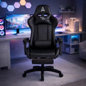 Cadeira Gamer Ergonômica Alpha Rija De Couro Sintético Preta Preto