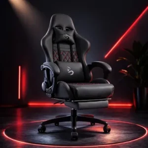 Cadeira Gamer Ergonômica Escritório 150kg Reclinável 150kg Preto Couro Sintético