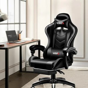 Cadeira Gamer Ergonômica Vidita Gx2000 Com Apoio De Cabeça, Lombar E Pés Para 130 Kg Negro Poliuretano