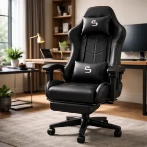 Cadeira Gamer Escritório Ergonômica Confortável Reclinável Preto Couro Sintético