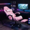 Cadeira Gamer NSX Reclinável Estofado Rosa e Branca