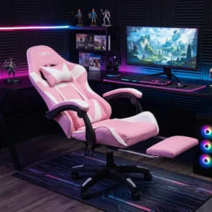 Cadeira Gamer NSX Reclinável Estofado Rosa e Branca