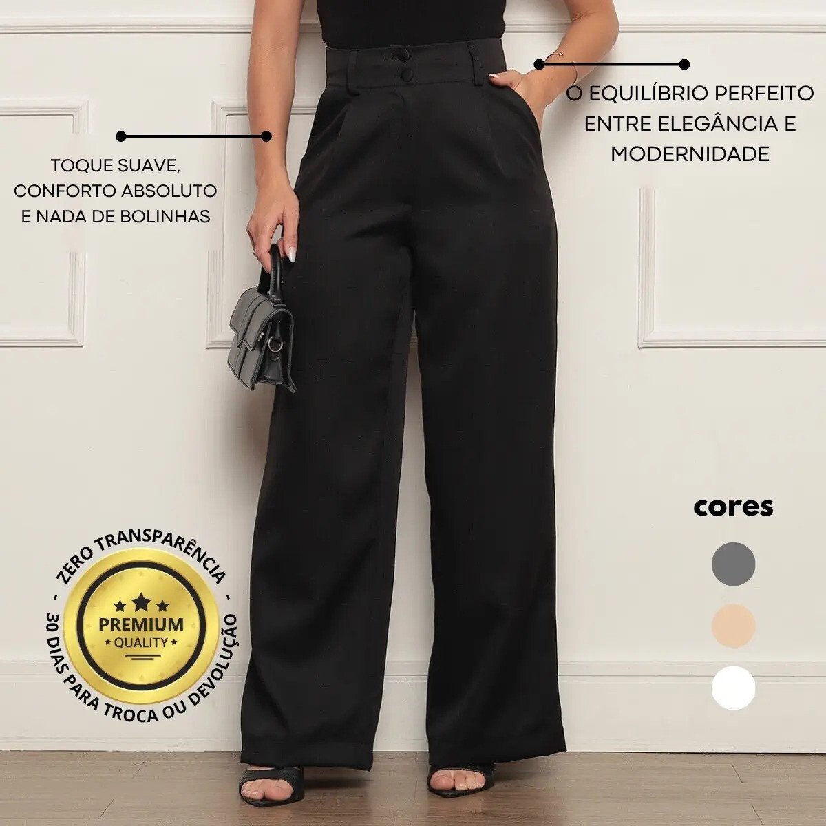 Calça Alfaiataria Feminina Wide Leg Social Cintura Alta Calça Alfaiataria Feminina Wide Leg Social Cintura Alta