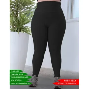 Calça Legging Plus Size Feminina Cós Alto Zero Transparência