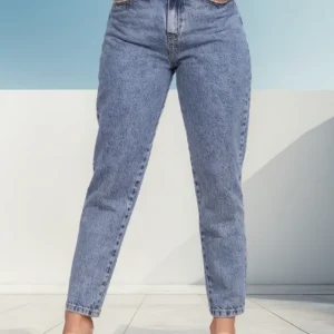 Calça Mom Jeans Feminina Cintura Alta Marmorizada Elis Jeans lavagem clara e modelagem levanta bumbum