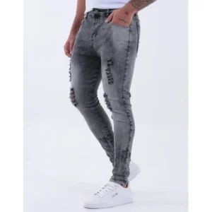 Calça Skinny Preta Rasgada Masculina Jeans com Elastano Lycra