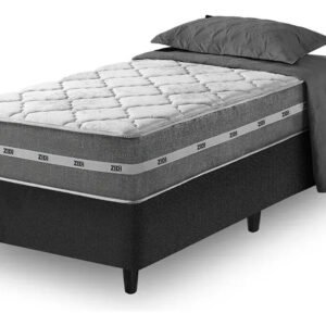 Cama Box Solteiro + Colchão Molas Ensacadas Zidi Miami 88cm Cinza Com Preto