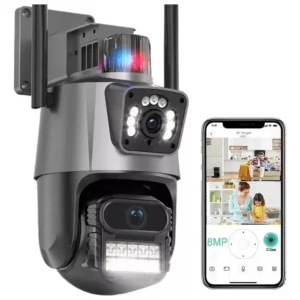 Câmera Segurança Wifi IP Lente Dupla 2x 3MP Externa 360° A prova D'água G.Eye Cinza