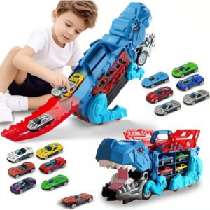 Caminhão Dinossauro Pista Com 6 Carrinhos Maleta Transporte